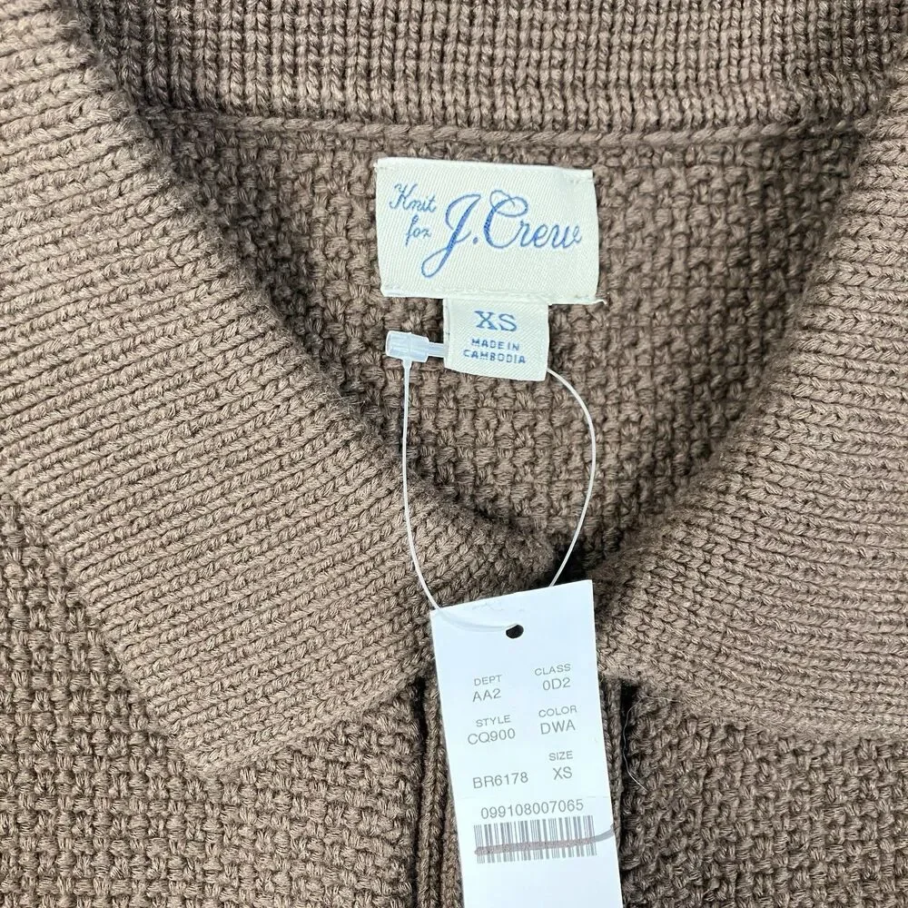 J Crew Polo Cardigan Men XS Brown Cotton Waffle Knit Short Sleeve Sweater CQ900